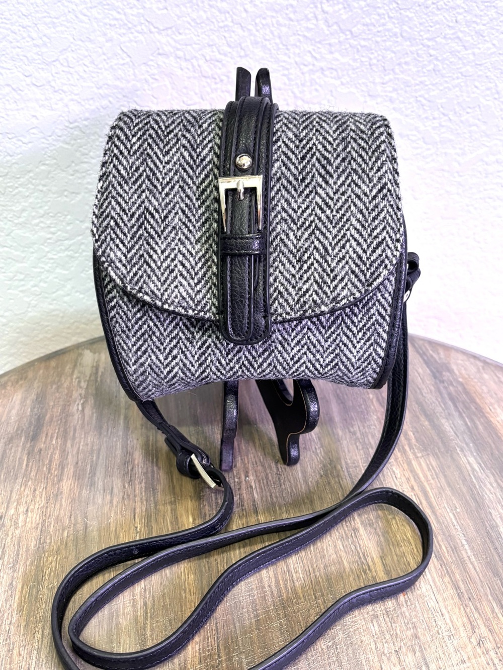 Glen Appin Scotland Harris Tweed Wool Crossbody Purse Bag Grey